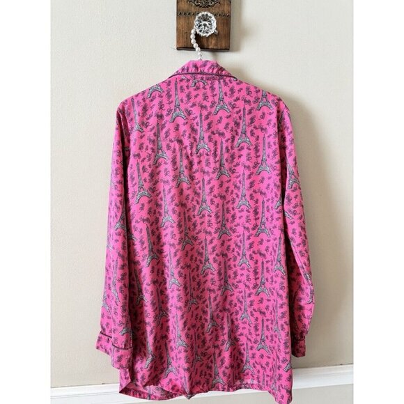 Mudpie Follow Your Dreams Womens Size L Sleep Shirt Pink Eiffel Tower Long Sleev - Picture 3 of 4